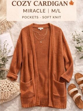 Miracle Open-Front Chunky Knit Cardigan - Burnt Orange